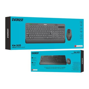 Everest KM-2620 Siyah USB Sessiz Switch Kablosuz Q Multimedia Klavye ve Mouse