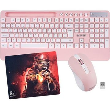 Everest KM-9676 Pembe Kablosuz Klavye+Mouse+Rampage 300350 35 25cm Mousepad 3lü Set