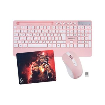 Everest KM-9676 Pembe Kablosuz Klavye+Mouse+Rampage 300350 35 25cm Mousepad 3lü Set