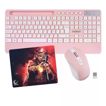 Everest KM-9676 Pembe Kablosuz Klavye+Mouse+Rampage 300350 35 25cm Mousepad 3lü Set