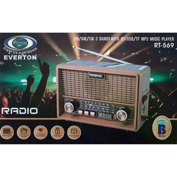 Everton RT-569 Bluetooth Fm-Usb-Tf-Aux Günei Enerjili Şarjlı Nostaljik Radyo