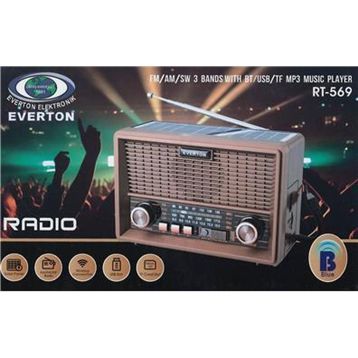 Everton RT-569 Bluetooth Fm-Usb-Tf-Aux Günei Enerjili Şarjlı Nostaljik Radyo