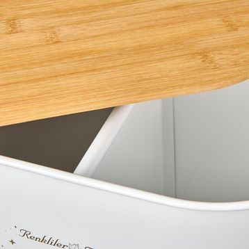 Evidea Bath 12 lt Beyaz 2 Bölmeli Ahşap Kapaklı Metal Deterjan Kutusu