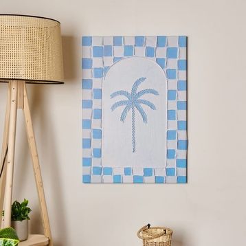 Evidea Deco Palm Breeze Beyaz Mavi 50x70 cm Kanvas Tablo
