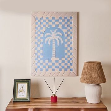 Evidea Deco Palm Breeze Beyaz Mavi 50x70 cm Kanvas Tablo