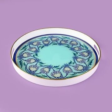 Evidea Kitchen Lale 35 cm Renkli Camlı Yuvarlak Tepsi