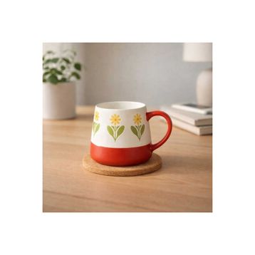 Evidea Kitchen Sarı Çiçekli Beyaz 500 ml Seramik Kupa