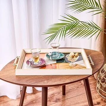 Evidea Kitchen Yuvarlak Desenli Ahşap 43 cm Dikdörtgen Tepsi