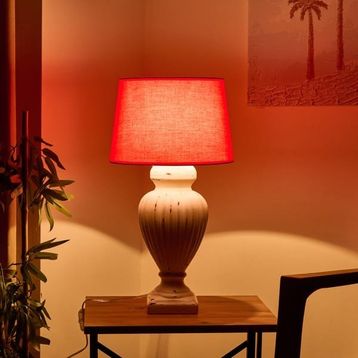 Evidea Lighting Apollon Kırmızı Krem 60 cm Eskitme Büyük Abajur