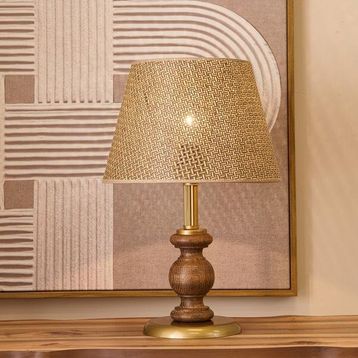 Evidea Lighting Fiona Ceviz Ayak Kahverengi Başlık 40 cm Ahşap Abajur