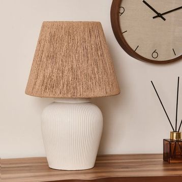 Evidea Lighting Glow Beyaz Krem 40x40x25 cm Seramik Abajur