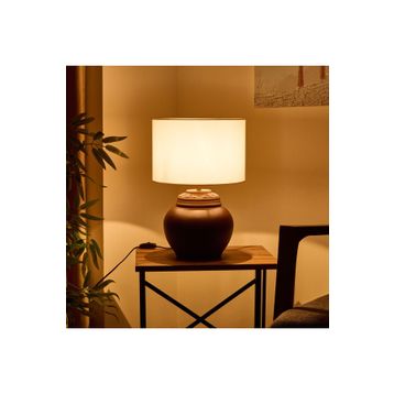 Evidea Lighting Kahverengi Krem 50 cm Çiçekli Kapaklı Abajur
