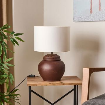 Evidea Lighting Kahverengi Krem 50 cm Çiçekli Kapaklı Abajur
