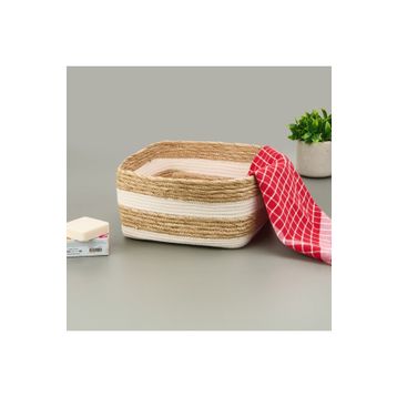 Evidea Living Boho Style Bej Beyaz 28x28x14 cm Büyük Kağıt İp Sepet