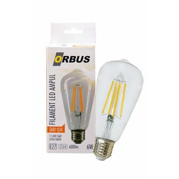Evidea Orbus St64 6W Filament Bulb Clear E27 600Lm Ra80 220- 240V/50Hz 2700K Sarı Işık Ampul