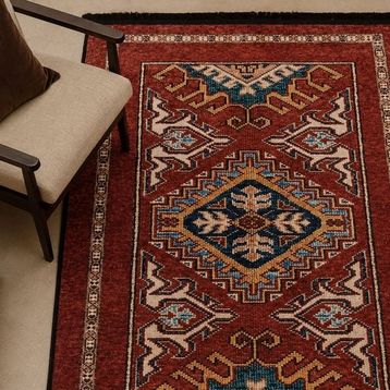 Evidea Soft 120x180 cm Kırmızı Uşak Saray Desenli Halı