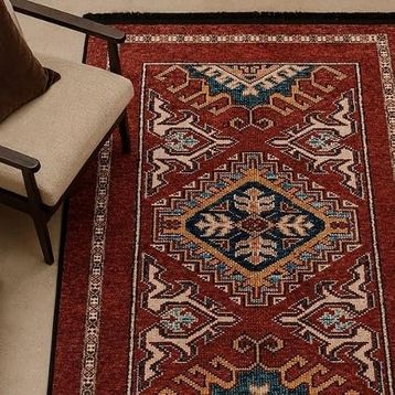 Evidea Soft 120x180 cm Kırmızı Uşak Saray Desenli Halı