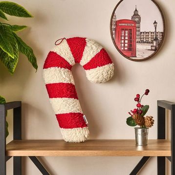 Evidea Soft 27x40 cm Baston Şeker Figürlü Beyaz Kırmızı Yastık