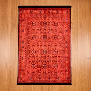 Evidea Soft Atlas Kırmızı 120x180 cm Afgan Desenli Halı