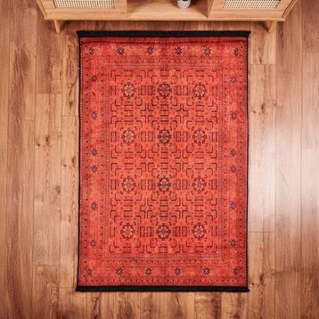 Evidea Soft Atlas Kırmızı 120x180 cm Afgan Desenli Halı