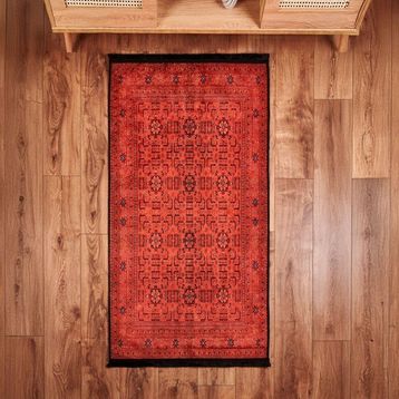 Evidea Soft Atlas Kırmızı 80x150 cm Afgan Desenli Halı