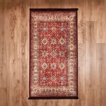 Evidea Soft Line Afgan Desenli Kırmızı 80x150 cm Halı