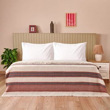Evidea Soft Marun Ekru Kırmızı 200x230 cm Çift Kişilik Yatak Örtüsü
