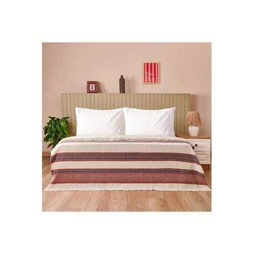 Evidea Soft Marun Ekru Kırmızı 200x230 cm Çift Kişilik Yatak Örtüsü