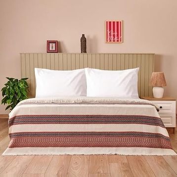 Evidea Soft Marun Ekru Kırmızı 200x230 cm Çift Kişilik Yatak Örtüsü