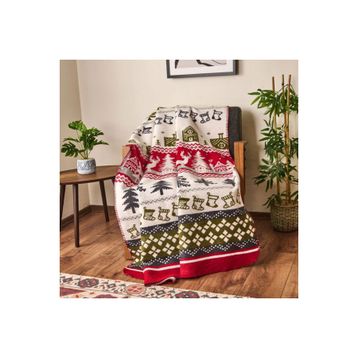 Evidea Soft Nordic Kırmızı Yeşil 130x170 cm Pamuklu TV Battaniyesi