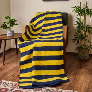 Evidea Soft Sarı Lacivert 130x170 cm Pamuklu Çizgili TV Battaniyesi