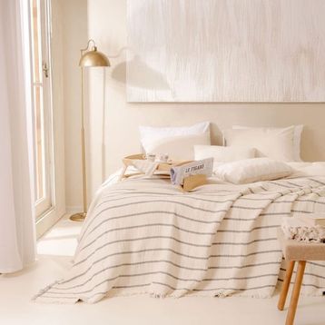 Evidea Soft Serena Ekru Antrasit 230x250 CM Çift Kişilik Yatak Örtüsü