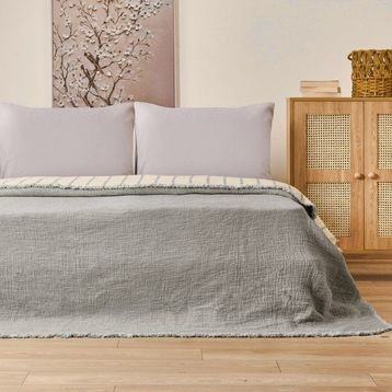Evidea Soft Serena Ekru Antrasit 230x250 CM Çift Kişilik Yatak Örtüsü