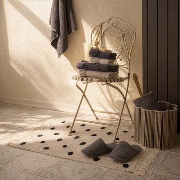 Evidea Soft Tufting Vira Ekru Siyah 60x90 cm Banyo Paspası