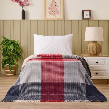 Evidea Soft Vintera Kırmızı Lacivert 150x200 cm Pamuklu Tek Kişilik Battaniye