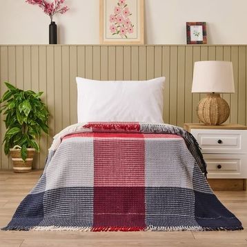 Evidea Soft Vintera Kırmızı Lacivert 150x200 cm Pamuklu Tek Kişilik Battaniye