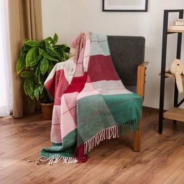 Evidea Soft Vintera Kırmızı Yeşil 130x170 cm Pamuklu TV Battaniyesi