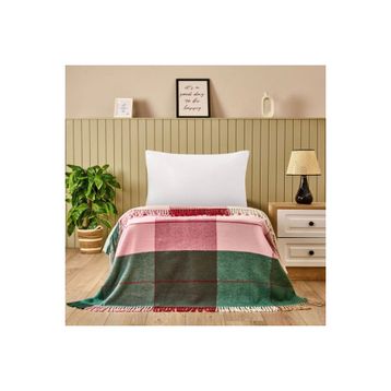 Evidea Soft Vintera Kırmızı Yeşil 150x200 cm Pamuklu Tek Kişilik Battaniye