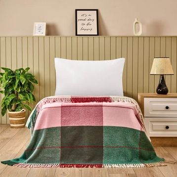 Evidea Soft Vintera Kırmızı Yeşil 150x200 cm Pamuklu Tek Kişilik Battaniye