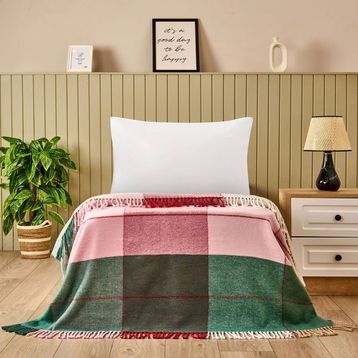 Evidea Soft Vintera Kırmızı Yeşil 150x200 cm Pamuklu Tek Kişilik Battaniye