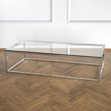 Evka Potrica Paslanmaz Ayak Şeffaf Cam Tabla Orta Sehpa