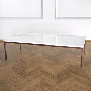 Evka Shiny Eskitme Pirinç Ayak Beyaz Mermer Tabla Orta Sehpa