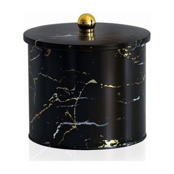 Evle EF146-50 Marble Black Desenli Yuvarlak Metal Saklama Kabı