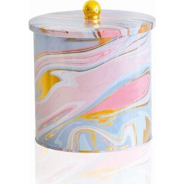 Evle EF147-I0 Liquid Pink Desenli Yuvarlak Metal Saklama Kabı