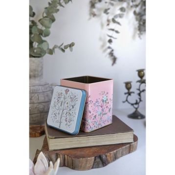 Evle ER024-1G Botanica Pink Desenli Kare Metal Saklama Kabı