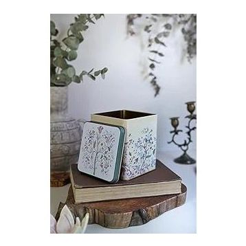 Evle ER024-2E Botanica Yellow Desenli Kare Metal 12x12 cm Saklama Kabı