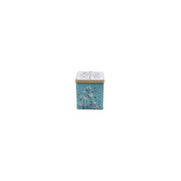 Evle ER024-9F Botanica Blue Desenli Kare Metal 12x12 CM Saklama Kabı