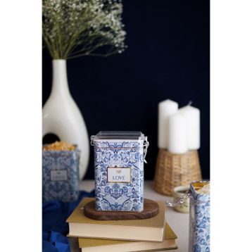 Evle ER043-2B Azulejos Love Desenli Dikdörtgen Metal Saklama Kabı