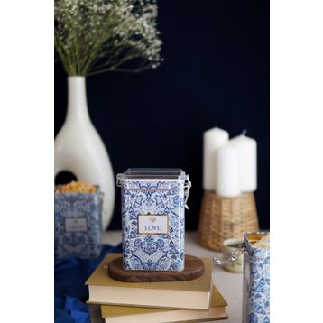 Evle ER043-2B Azulejos Love Desenli Dikdörtgen Metal Saklama Kabı