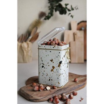 Evle ER043-9G Terrazzo Cream Desenli Dikdörtgen Metal Saklama Kabı